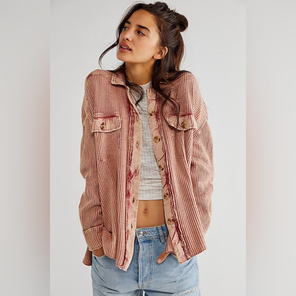 Free People Pink Button Down One Scout Jacket